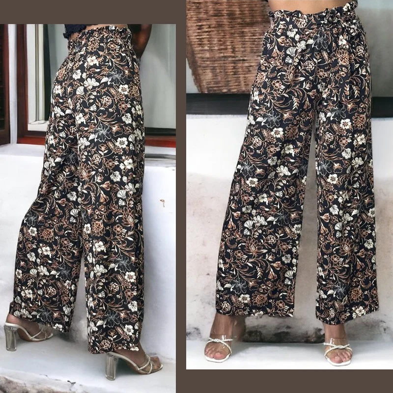 Pantalon Palazzo Fluide Motif Floral Elégant