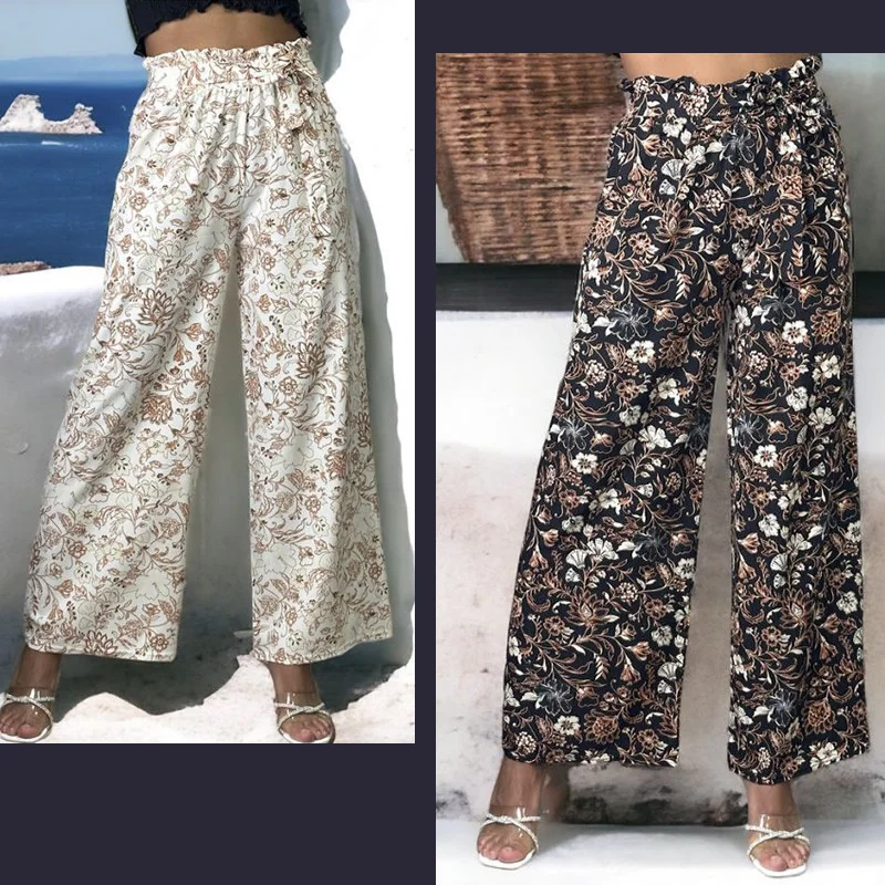Pantalon Palazzo Fluide Motif Floral Elégant