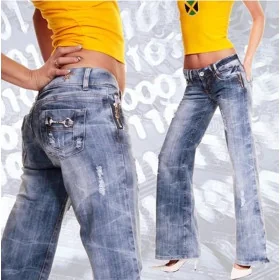 Jean Tendance Evasé Bleu Avec Détails Zippés