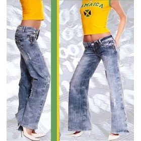 Jean Tendance Evasé Bleu Avec Détails Zippés