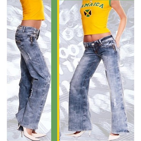 Jean Tendance Evasé Bleu Avec Détails Zippés