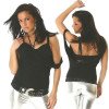 Haut 2 en 1 noir avec détails drapés et ornement strass