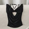 Haut 2 en 1 noir avec détails drapés et ornement strass