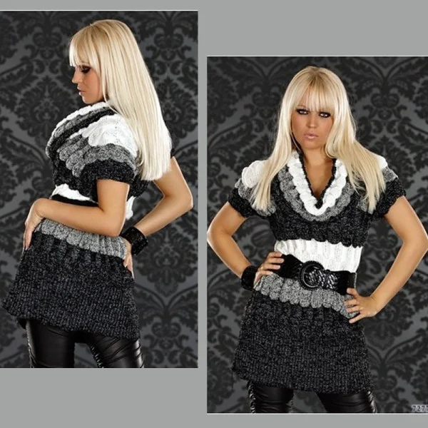 Long Pull Texturé Col Drapé Avec Ceinture