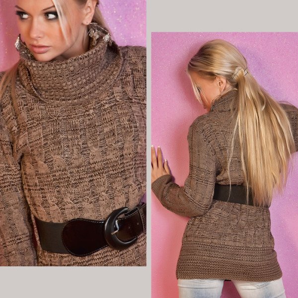 Pull Tricoté à Col Roulé En Maille Epaisse