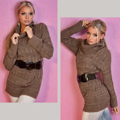 Pull Tricoté à Col Roulé En Maille Epaisse