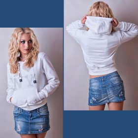 Sweat Blanc à Capuche avec Détails en Strass