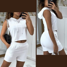 Ensemble Haut à Capuche et Short Blanc Léger