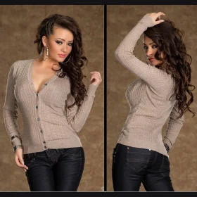 Gilet Beige Col V Doux Confortable et Raffiné