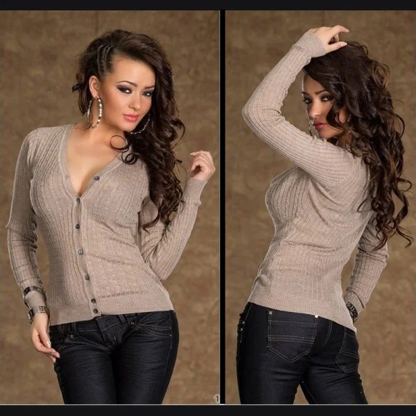 Gilet Beige Col V Doux Confortable et Raffiné