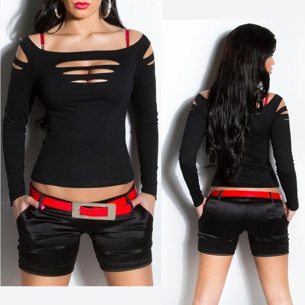 Haut Noir Stylé Moderne à Découpes Audacieuses