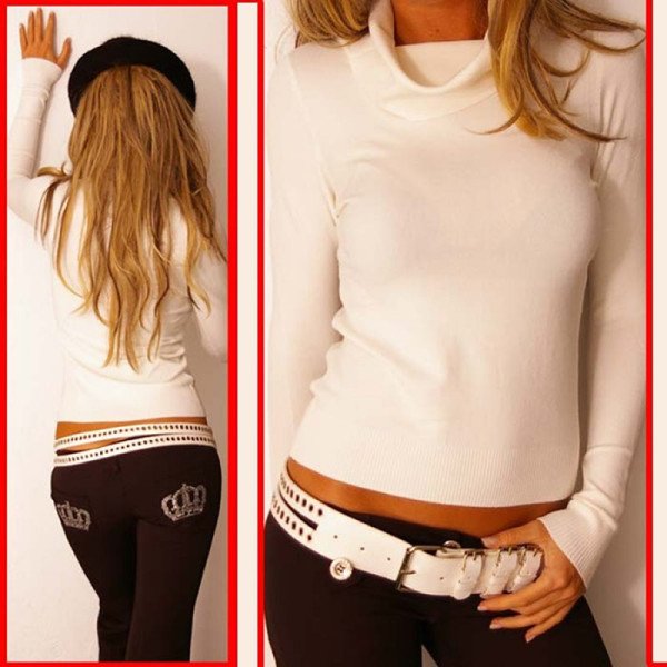 Pull Col Drapé Ecru Elégant et Confortable