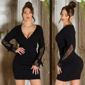 Robe Noire Moulante Séduisante Avec Dentelle