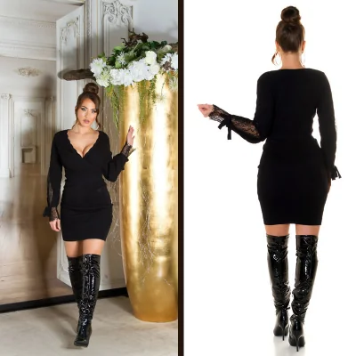 Robe Noire Moulante Séduisante Avec Dentelle