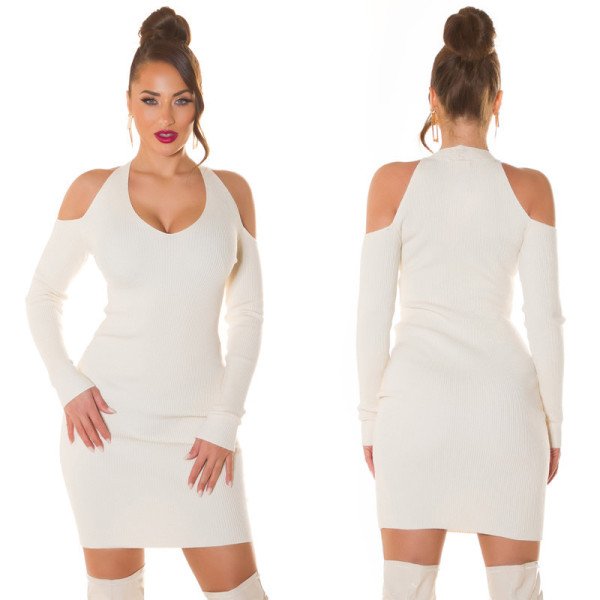 Robe Tricotée Élégante à Épaules Dégagées