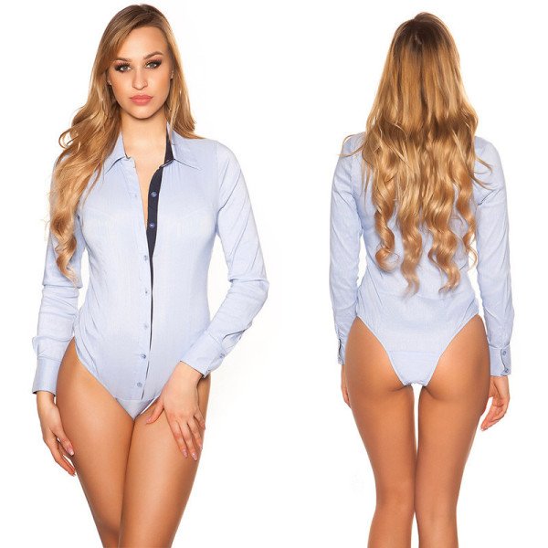 Chemise Body Bleu Stretch Look Business Femme