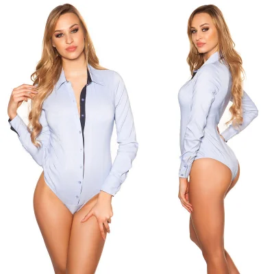 Chemise Body Bleu Stretch Look Business Femme