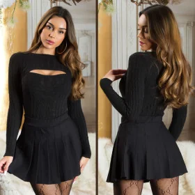 Pull Court Noir Élégant Sexy et Ultra Doux