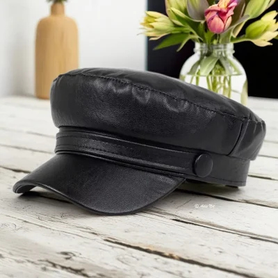 Casquette Marin en Simili Cuir Noir Tendance