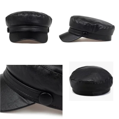 Casquette Marin en Simili Cuir Noir Tendance