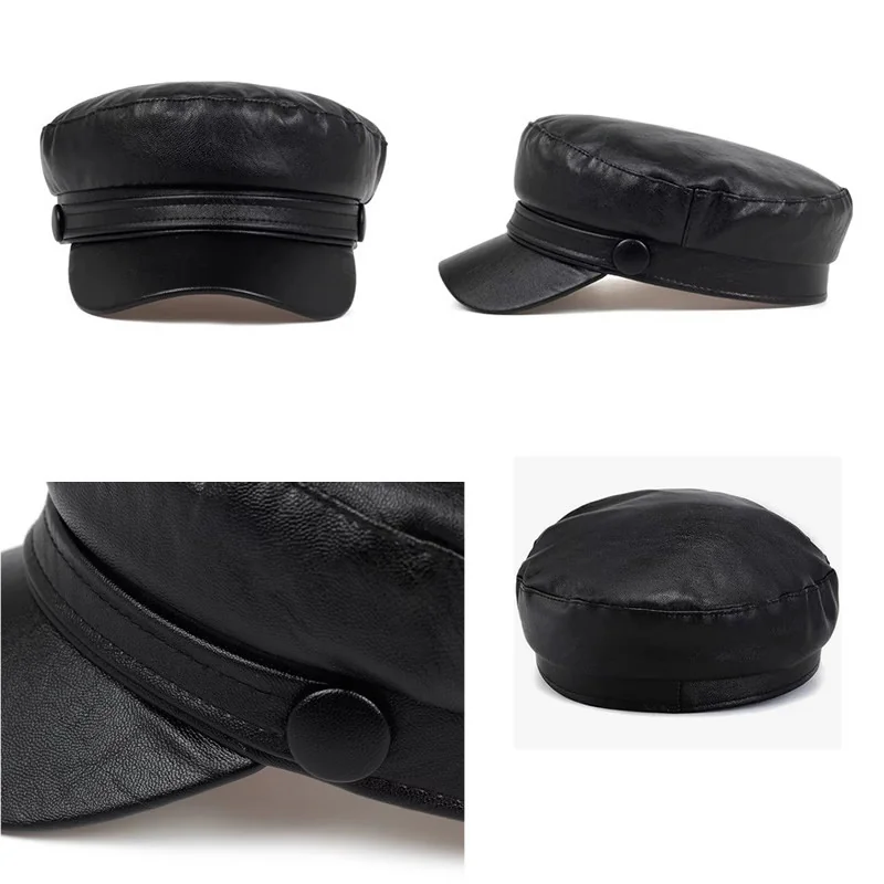 Casquette Marin en Simili Cuir Noir Tendance