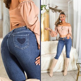 Jean Skinny Sculptant Taille Haute Poche Cœur