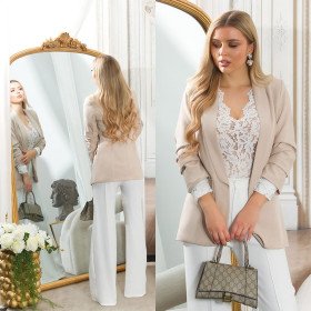 Blazer cappuccino à manches froncées élégant