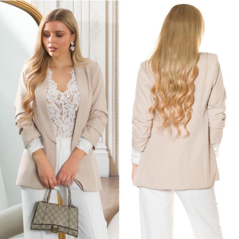 Blazer cappuccino à manches froncées élégant