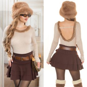 Pull Femme Chic Décolleté Dos Fausse Fourrure