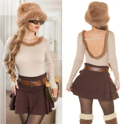Pull Femme Chic Décolleté Dos Fausse Fourrure