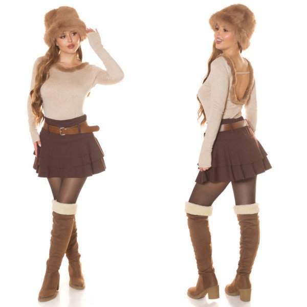 Pull Femme Chic Décolleté Dos Fausse Fourrure