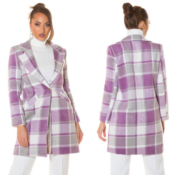 Manteau Carreaux Lilas Chic Moderne Confort
