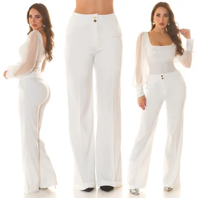 Pantalon taille haute jambe large crème KOUCLA