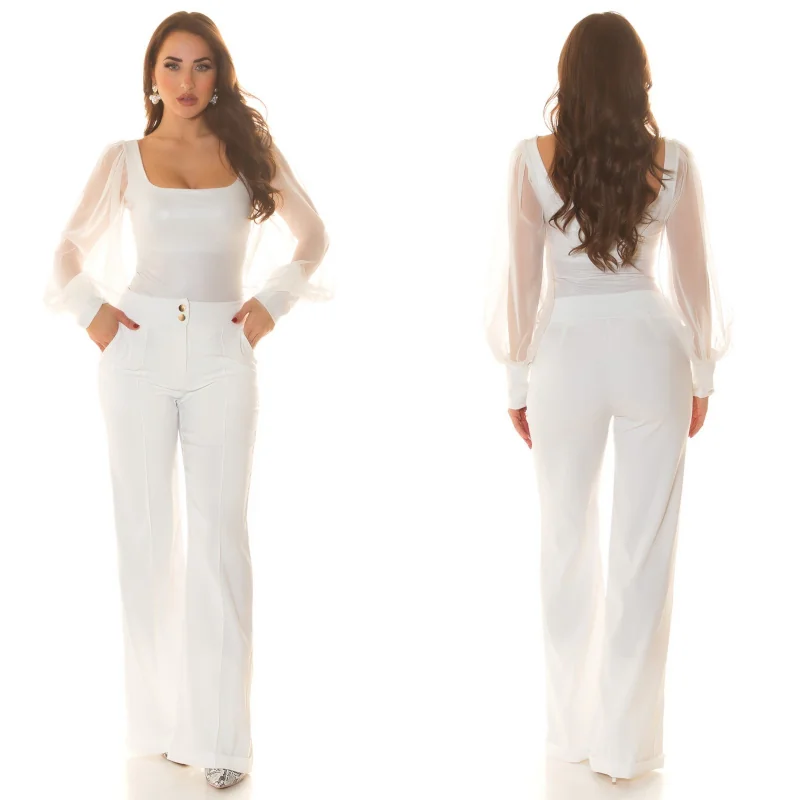 Pantalon taille haute jambe large crème KOUCLA