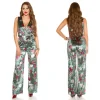 Combinaison pantalon Koucla effet velours vert floral
