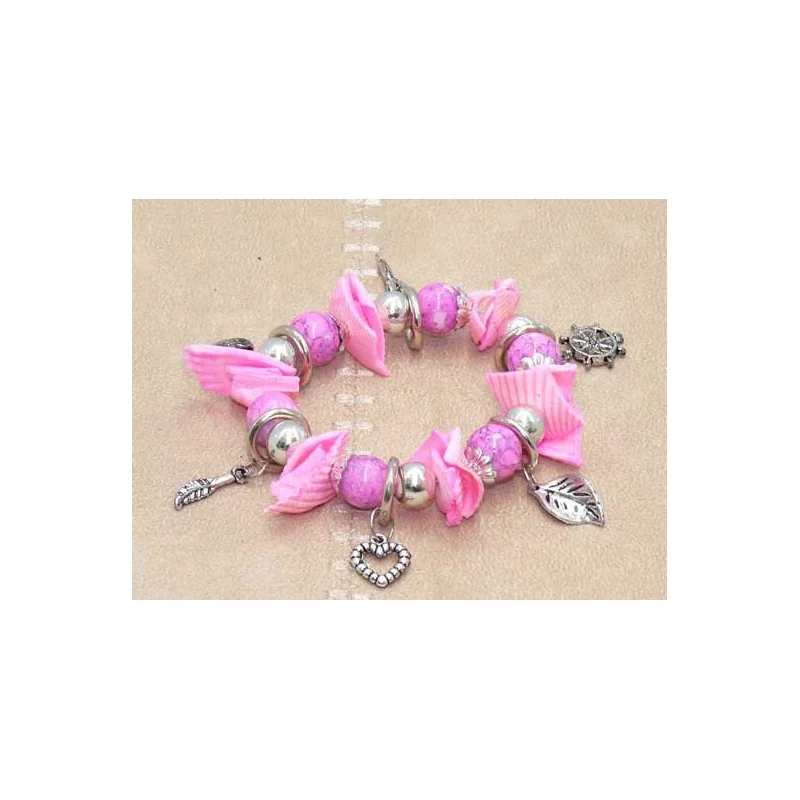 Bracelet Fantaisie Perles Coquillages Rose