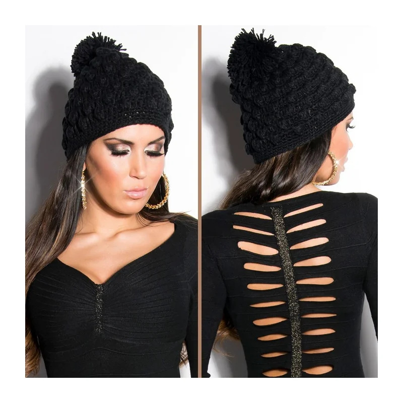 Bonnet Noir Pompon