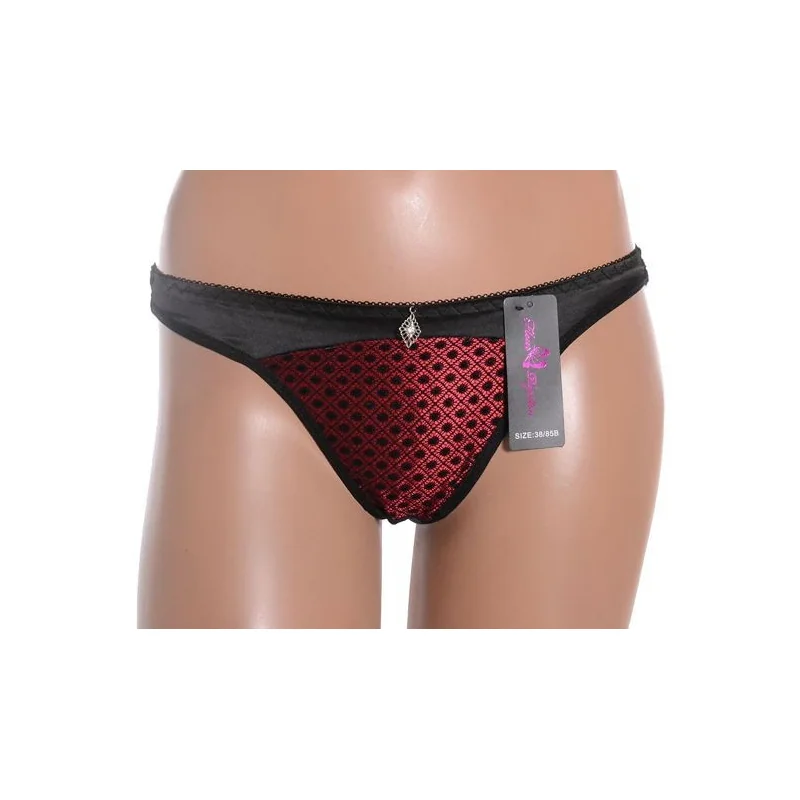 String Fleur Papillon Noir Rouge