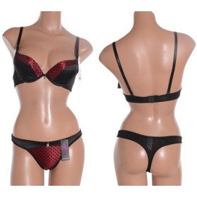 String Fleur Papillon Noir Rouge