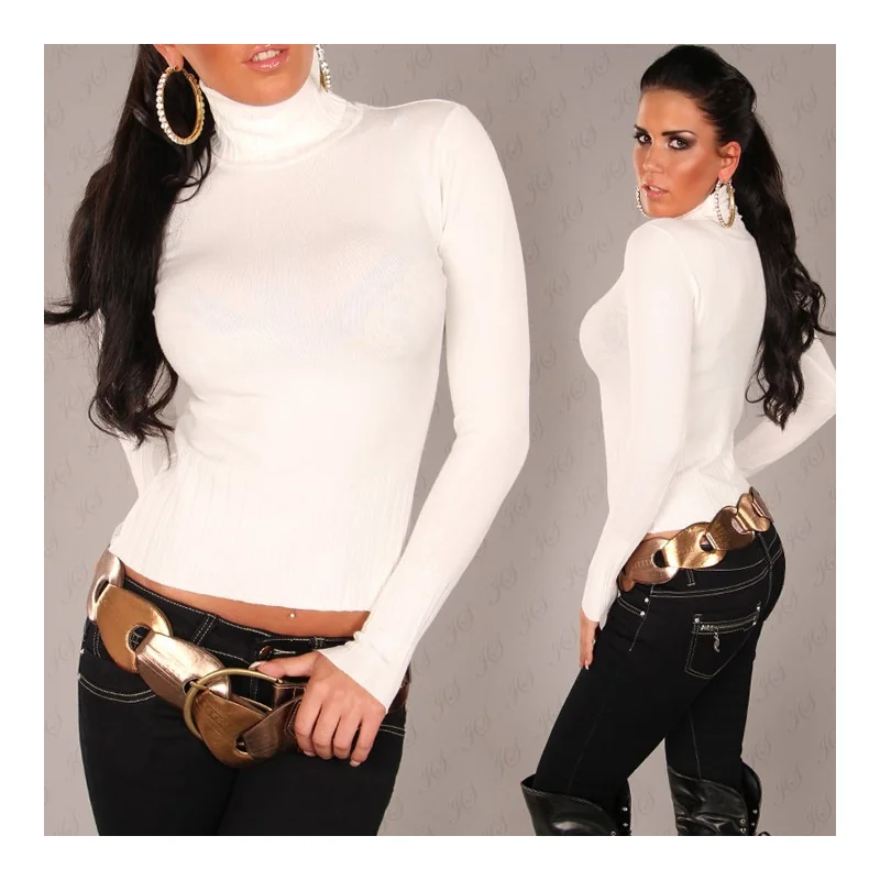 Pull Col Roulé Blanc