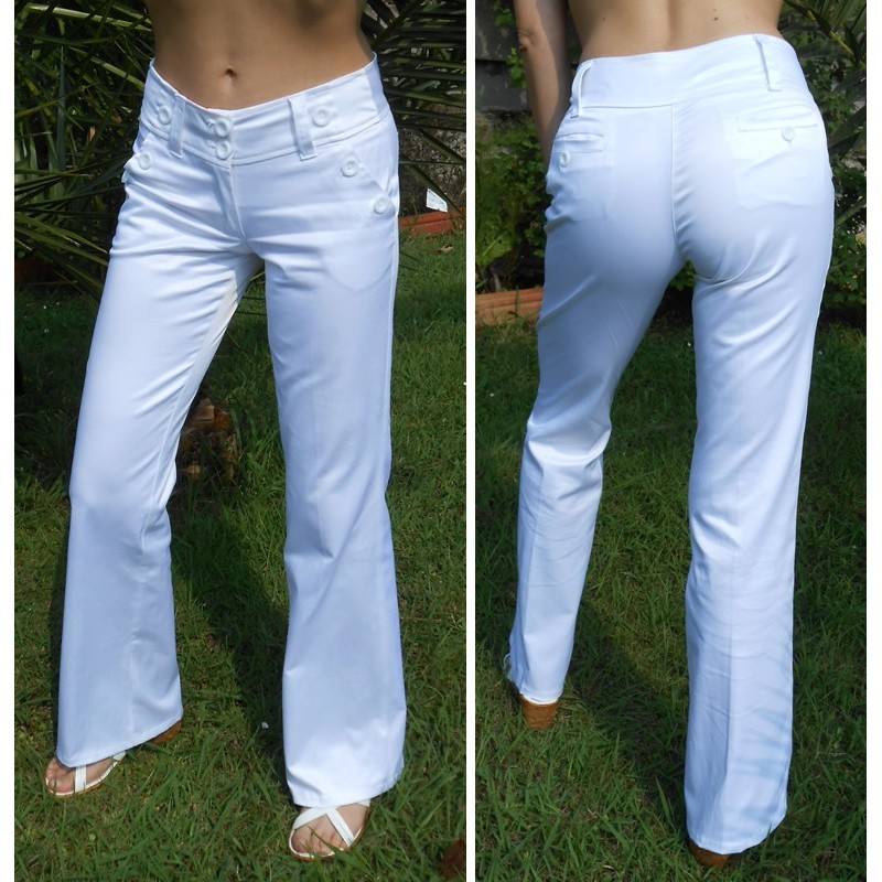 Pantalon Fashion Blanc Brillant